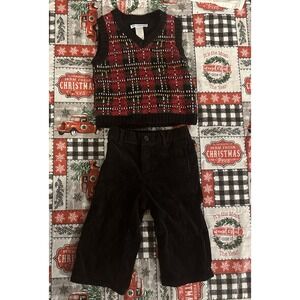 Janie And Jack 12-18 Month Sweater Vest And Corduroy Pants Christmas